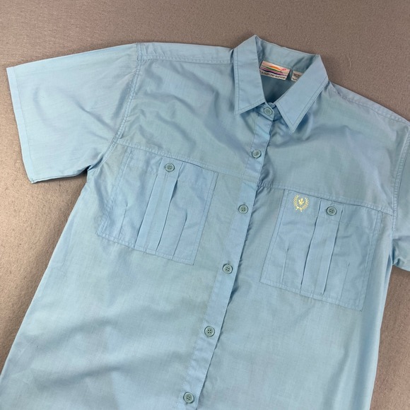 Rainbow Ridge Tops - Rainbow Ridge Short Sleeve Button Up Shirt Light Blue Womens Size 10 Casual